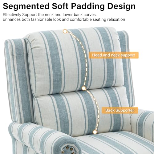 DREAMSIDEA Recliner Chair, Modern Pushback Armchair with Adjustable Backrest & Footrest for Bedroom, Living Room (Blue Stripe,Set of 2)