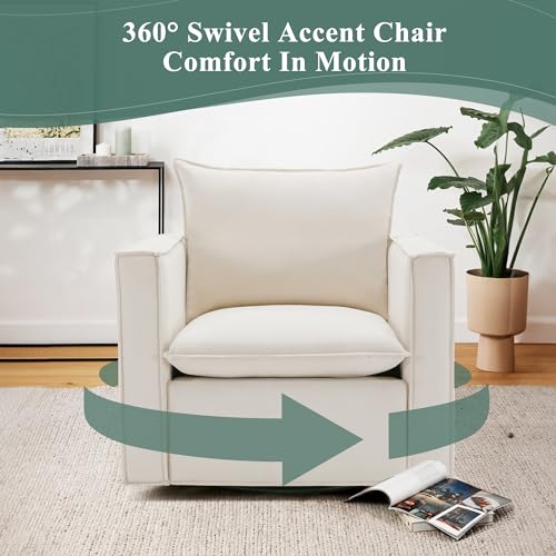 COLAMY Swivel Accent Chair Set of 2, Upholstered Arm Chair with Plump Back Pillow, Round Swivel Barrel Modern Sofa Chair for Living Room/Bedroom COLAMY