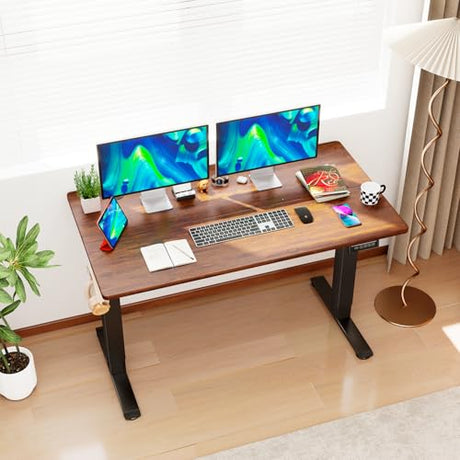 PayLessHere Electric Standing Desk 48x24 Inch Height Adjustable Desk Large Space Office Computer Desk with Headphone Holder 2 Memory Function for Home Office,Brown PayLessHere
