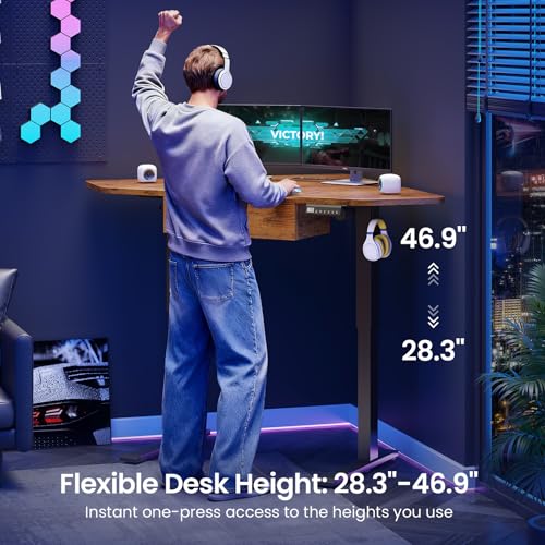 SEDETA Corner Electric Standing Desk, 32'' Small Height Adjustable Computer Desk with Drawer for Gaming, Small Space, Stand up Home Office Writing Desk, Rustic Brown SEDETA