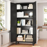 Zevemomo 70.87" H Metal Kitchen Pantry Cabinet, Freestanding Cupboard with 2 Doors and 4 Adjustable Shelves, Tall Metal Storage Cabinet for Kitchen, Bathroom, Dinning Room or Laundry Room （Black） Zevemomo