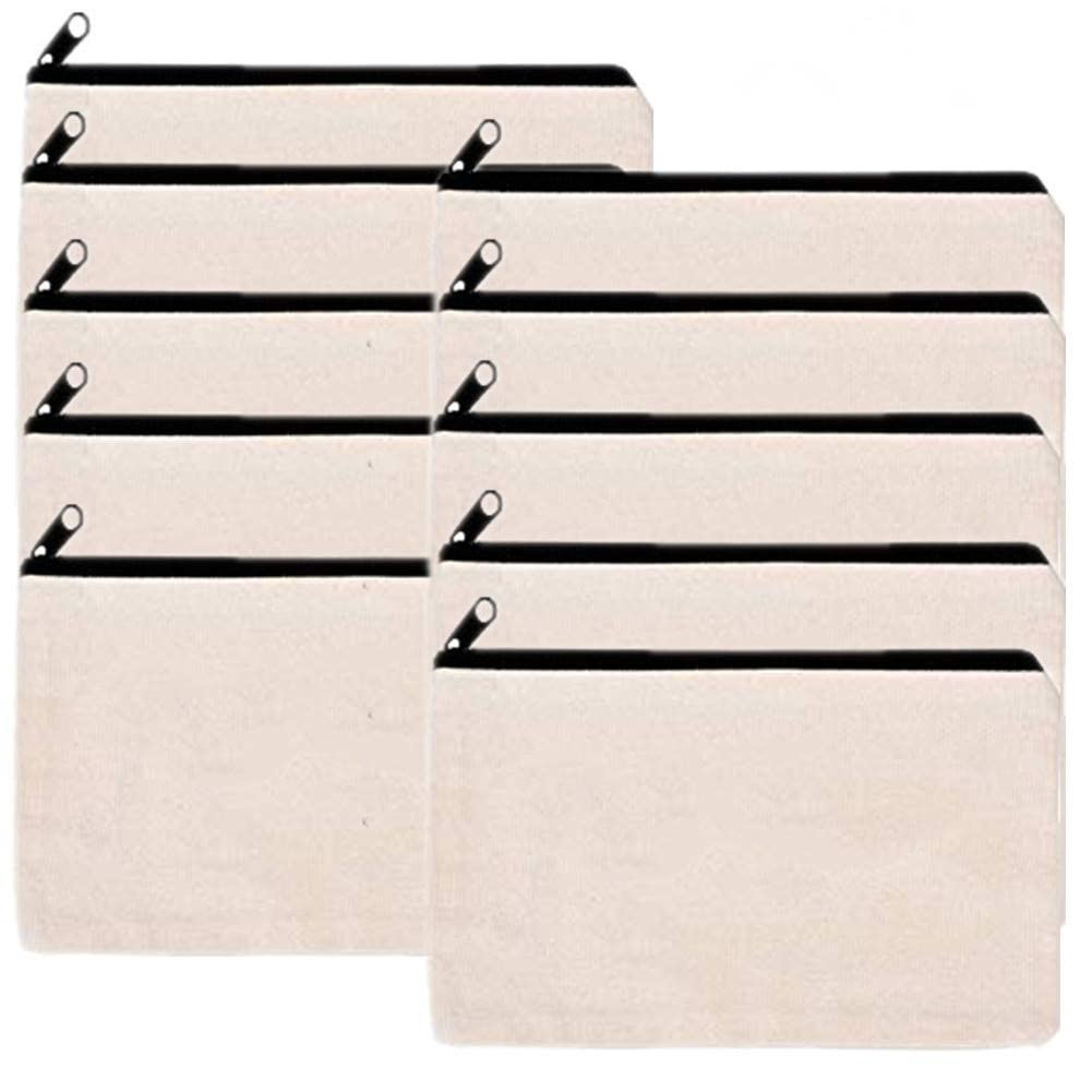 LifeUnite 10 PCS Canvas Makeup Bag Cosmetic Pouch Blank Zipper Bag-9.1 × 5.9 inch LIFEUNITE