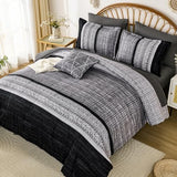 Dintszyayue Black Comforter Set Queen Size, 8 Pieces Boho Striped Bed in a Bag Soft Microfiber Bedding Set for All Season Dintszyayue