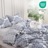PHF Ultra Soft Paisley Duvet Cover Queen Size, Printed Bedding Set 3 Pieces, Comfy Farmhouse Pattern Duvet Cover Set with 2 Pillow Shams, Zipper Closure and 8 Ties, 90"x90", Royal Blue & White PHF