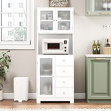 BOTLOG 64'' Kitchen Pantry Storage Cabinet, Tall Kitchen Storage Cabinet with Microwave Stand, Hutch Cabinet with Adjustable Shelves, for Dining Room (White) BOTLOG