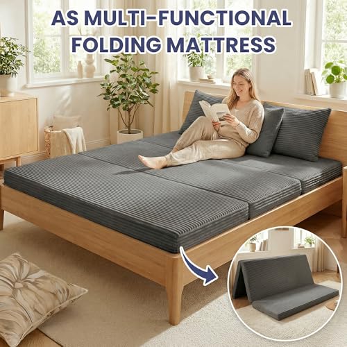Winzoo Convertible Sofa Bed Couch, 78’’ Oversized 4-in-1 Boneless Couches with Removable Armrests Backrest, Corduroy Futon Sofa Bed, Foldable Mattress Sleeper Sofa for Living Room Bedroom (Grey) Winzoo