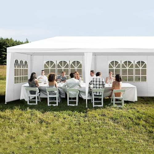 10x20 FT Party Tent, Outdoor Wedding Tents for Parties, Canopy Event Tent with 6 Removable Sidewalls, Waterproof Gazebo Shelter for Birthday Parties, Weddings, BBQs & Events (10X20FT-6Sides White) YYANDC