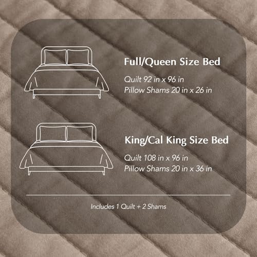 EVERGRACEHOME Cotton Sateen Quilt Set King Size, Pre-Washed Cotton Channel Stitch Coverlet Bedspread, 3 Pieces Lightweight Soft Bedding Sets for All Season, with 2 Pillow Shams, Stone Taupe EVERGRACEHOME