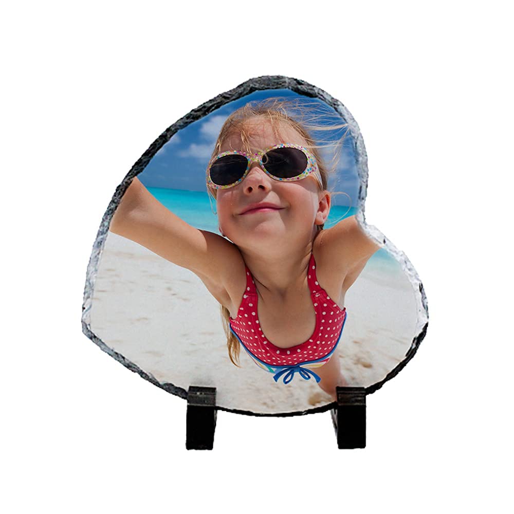 MR.R Heart Rock Slate Photo Plaque Picture Frame, Customized Photo Frame Novelty for Wedding,Birthday,Baby Birth,5.95.9 inch MR.R