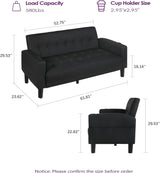 TYBOATLE Sofa Couch 62" W Loveseat w/ 2 USB Charger Ports & 2 Cupholders, Mid-Century Modern Black Faux Leather Tufted Small Love Seat Couches for Office,Compact Living Room,Bedroom,Apartment,Dorm TYBOATLE