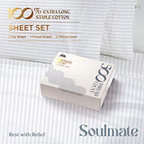 Mayfair Linen 100% Cotton Striped Sheets King Size Bed Set - 500 Thread Count Damask Sheets King Size 4 PC Set (White Stripe), Soft, Cooling, Sateen Weave Hotel-Quality 16" Deep Pocket Bedsheet Mayfair Linen