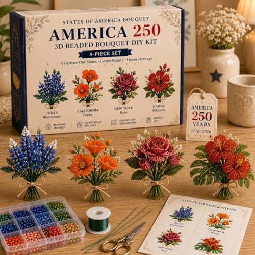 Zoxksho Beaded Animal Kit - Tiny 3D Beaded Animal DIY Kit, Embroidery Making Kit for Beginners for Adults with Instructions, Storage Box (Bouquet 02)