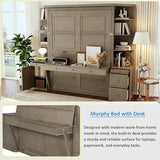 Merax Queen Size Murphy Bed with Desk and LED Light,Wall Bed Frame Folding into Cabinet Design w/Storage Shelf for Small Space,Bedroom,Guest Room,Rustic Brown Merax