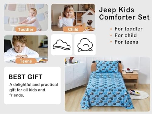 Softan Kids Bed Sheet Set, Boys Twin Size Sheets, Microfiber Kids Fitted Sheet and Pillowcase, Breathable and Silky Soft, 3 Piece Jeep Trucks Printed Twin Bed Sheet Softan