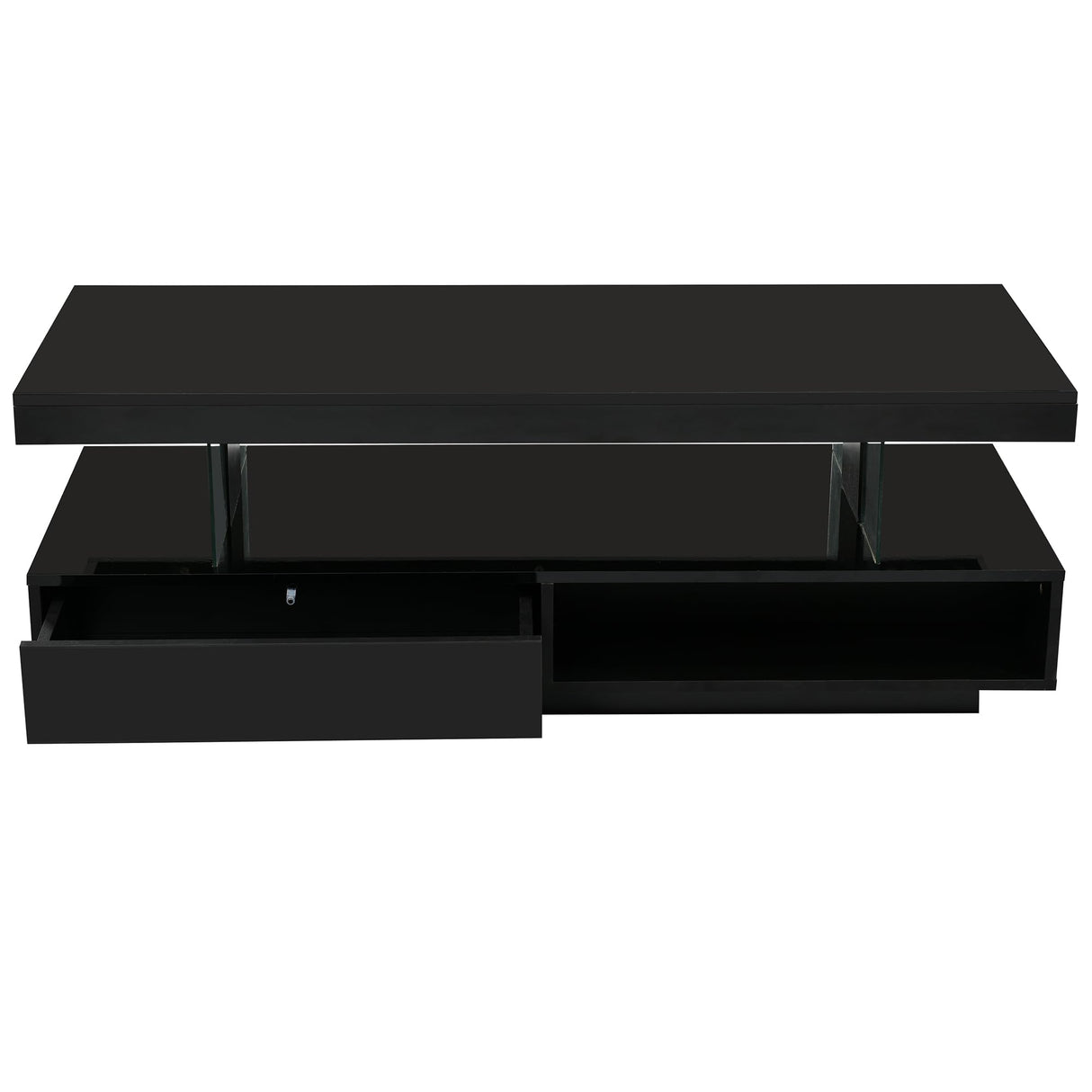 Harper & Bright Designs LED Coffee Table High Gloss Center Table with 2 Drawers and Display Shelves, Cocktail End Table Sofa Table with LED Lights for Living Room (Black) Harper & Bright Designs