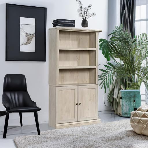 Sauder Miscellaneous Storage Bookcase with Doors, Adjustable Shelves, 5 Shelf Bookcase - Chalked Chestnut Finish Sauder