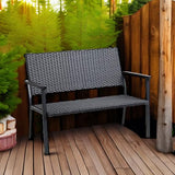 C-Hopetree Outdoor Loveseat Bench Chair for Outside Patio Porch, Metal Frame, Black All Weather Wicker C-Hopetree