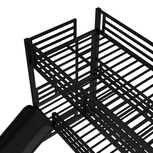 Bellemave Triple bunk beds with Slide Twin Over Twin Over Full Triple Bed Frame 3 Bunk Beds for Kids Teens Boys Girls with Ladder/Full-Length Guardrails, Black Bellemave