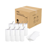 PYD Life 8 Pack Sublimation Tumblers Blanks 20 OZ Skinny White Straight Stainless Steel Tumbler with 10 PCS Shrink Wrap Film for Tumbler Press Machine Sublimation Oven Sublimation Printing PYD Life