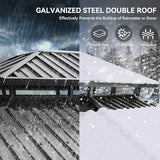 YITAHOME 12x16ft Hardtop Gazebo with Nettings and Curtains, Heavy Duty Double Roof Galvanized Steel Outdoor Combined of Vertical Stripes Roof for Patio, Backyard, Deck, Lawns, Gray YITAHOME