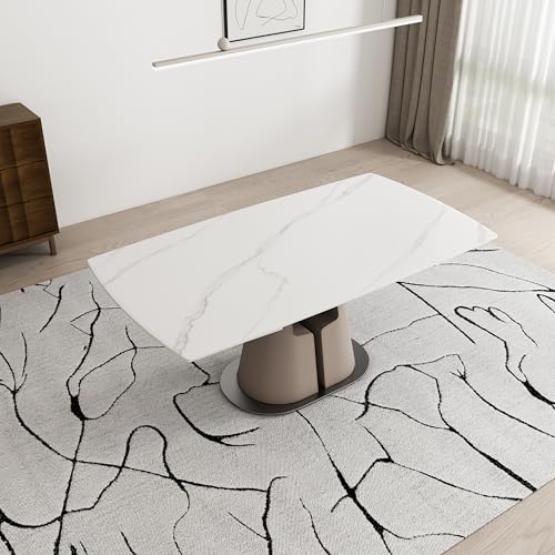LifoHous Extendable Sintered Stone Dining Table Seats 8-10 People. Modern Telescopic Dining Table with Leather Base. Durable Stone Tabletop Suitable for Dining Rooms.90in(1Tabel) LifoHous
