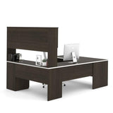 Pemberly Row U Shaped Modern Executive Computer Desk with Pedestal and Hutch in Brown Chocolate Pemberly Row