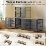 Lyromix 94.48'' Dog Crate Furniture Large Breed TV Stand with Double Rooms,Wooden Dog Kennel Dog Crate End Table with Removable Divider for Large Medium Dogs, Can Use Separately Lyromix