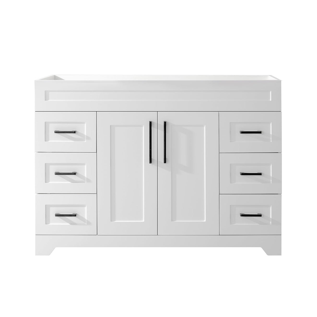 BUPWHEK 48” Bathroom Vanity Cabinet Without Sink, Modern White Bathroom Storage Cabinet with 2 Doors and 6 Drawers BUPWHEK
