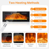 Breezestival 36" Electric Fireplace TV Stand for 80" TVs, Mid Century Modern Walnut Console with LED Lights & Sliding Doors Breezestival