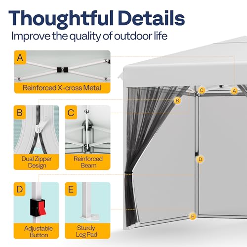 VIVOHOME 10x10ft Easy Pop-Up Canopy, Outdoor Screen Tent with Mosquito Netting, 2 Zipper Doors, and Roller Bag for Yard Camping Picnic Party Events, White VIVOHOME