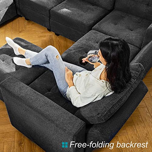 Belffin Modular Sectional Sofa with Storage Sectional Sleeper Couch Modular Sofa Bed for Living Room Dark Grey