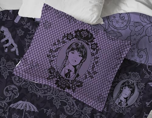 Jay Franco Kids Duvet Cover Set with Sham & Pillowcase – Ultra-Soft Linen Feel Bedding for Room Decor, Cover ONLY Comforter NOT Included, Purple - Wednesday, 2 Piece Twin Jay Franco