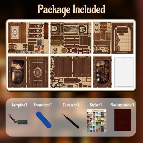 KERNOWO Book Nook Kit, DIY 3D Wooden Puzzles for Adults, Teens and Beginners, Miniature Tiny House Kit for Bookshelf Decor, Bookish Gift for Family, Friends, Book Lovers (Library)
