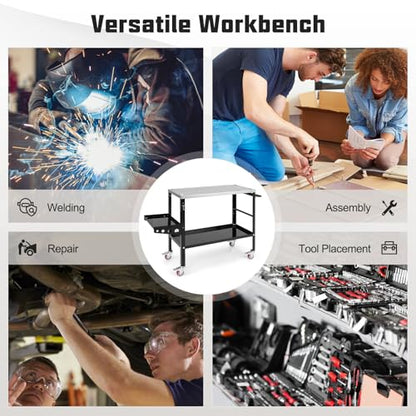 Goplus Rolling Welding Table, 1200 lbs Welding Workbench Table Top w/4 Lockable Wheels, Tool Rack & Tray, 5/8” Holes, 8 Tool Slots, 2 Nozzle Holders, 36” x 18” Welding Fixture Table for Shop  - WoodArtSupply