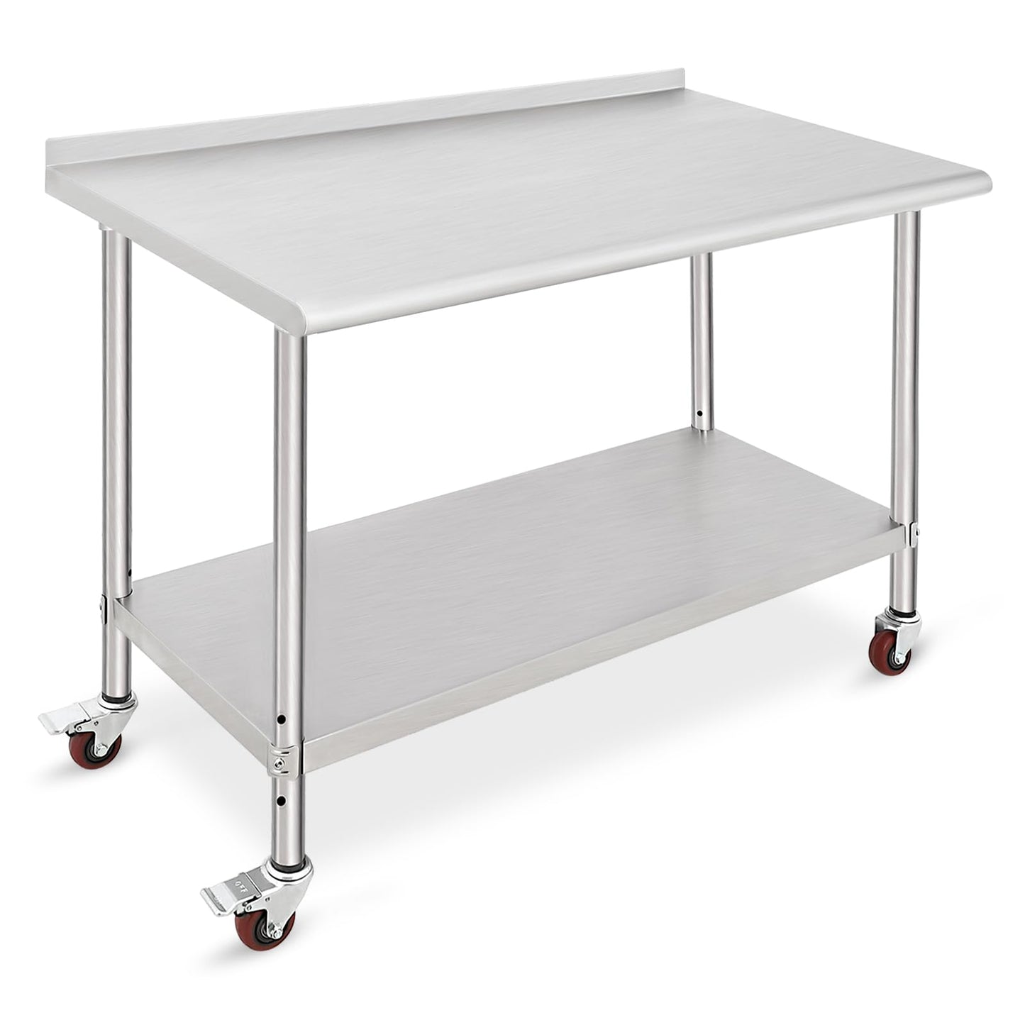 ACONEE 48" x 24" with Caster, Backsplash Stainless Steel Work Table, 48 x 24 Inch, Silver - WoodArtSupply