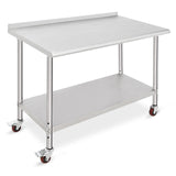 ACONEE 48" x 24" with Caster, Backsplash Stainless Steel Work Table, 48 x 24 Inch, Silver ACONEE