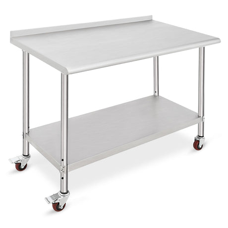 ACONEE 48" x 24" with Caster, Backsplash Stainless Steel Work Table, 48 x 24 Inch, Silver ACONEE