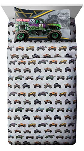 Jay franco Monster Jam MJ Life 4 Piece Twin Bed Set-Includes Reversible Comforter&Sheet Set-Bedding Features Grave Digger, Max-D, Megalodon-Super Soft Microfiber-(Official Monster Jam Product) Jay Franco
