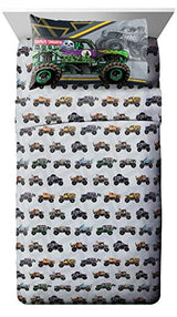 Jay franco Monster Jam MJ Life 4 Piece Twin Bed Set-Includes Reversible Comforter&Sheet Set-Bedding Features Grave Digger, Max-D, Megalodon-Super Soft Microfiber-(Official Monster Jam Product) Jay Franco