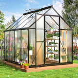 VIWAT 6x7.5 FT Greenhouse for Outdoors, Polycarbonate Greenhouse with Quick Setup Structure and Roof Vent, Aluminum Large Walk-in Greenhouse for Outside Garden Backyard, Black VIWAT
