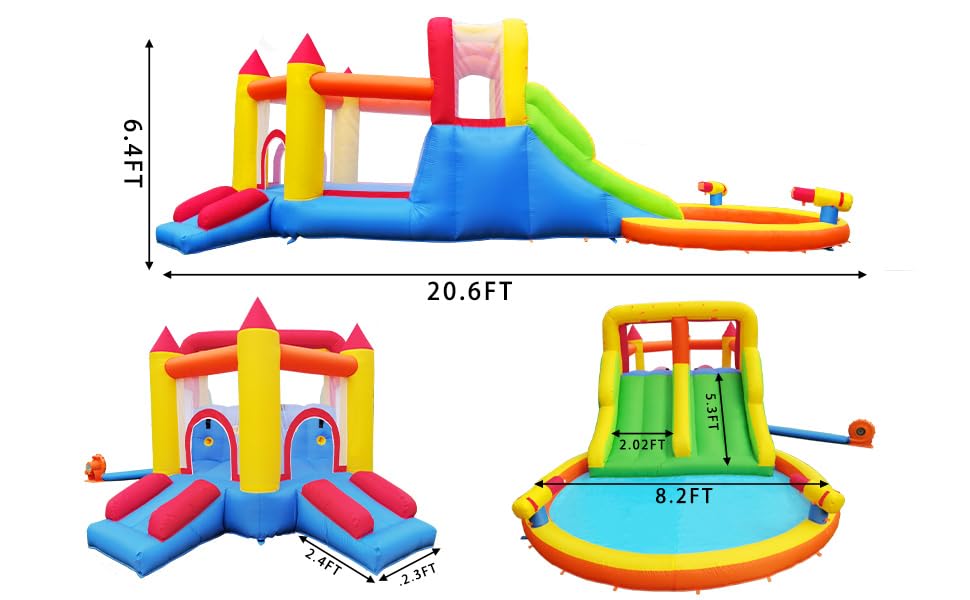 Umbalir InfIatable Bonuce House with 4 Slides & Large Splash Pool, Water Park with Ultra-Wide Climbing Wall, Jumping, Water Cannons & Surprise Water Sprayers for 3-10 yr Kids(20.6'Lx9.6'Wx6.4'H) Umbalir