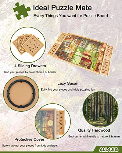 ALL4JIG 1500 Piece Rotating Puzzle Board with Drawers and Cover,26"x35"Portable Wooden Jigsaw Puzzle Table for Adults Portable,Lazy Susan Spinning Puzzle Boards Birthday Gift for mom ALL4JIG