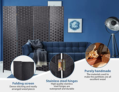 Room Divider 4 Panels Wall Dividers, 6 FT Height Wood Screen Room Screen Divider, 5.5 FT Width Folding Portable Partial Partition Freestanding Panel Screens for Indoor Home Office Bedroom Restaurant MKDLUFEI