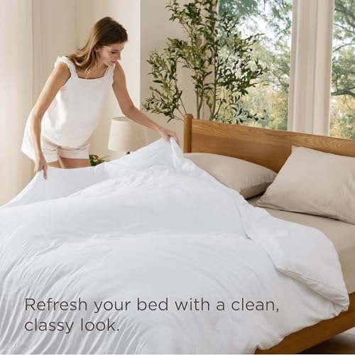 Bedsure Duvet Cover Queen Size Only - Prewashed Cotton-Like Polyester Extra Soft All Season Bedding, Includes 1 Duvet Cover 90x90 Inches with Zipper Closure, White, Comforter Not Included Bedsure