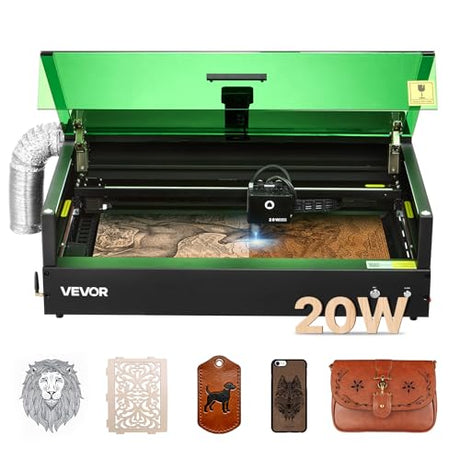 VEVOR Laser Engraver, 20W, Laser Engraving and Cutting Machine with Enclosure Camera, Laser Cutter, 36000 mm/min, 19.7 x 12.6 in Working Area, for Wood, Leather, Glass, Paper, Certain Metal, Class 1 VEVOR