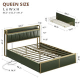 LIKIMIO Queen Bed Frame with 4 Storage Drawers, Platform Bed with Charged Headboard, Sturdy and Stable, No Noise, No Box Spring Needed, Easy to Install, Dark Green LIKIMIO