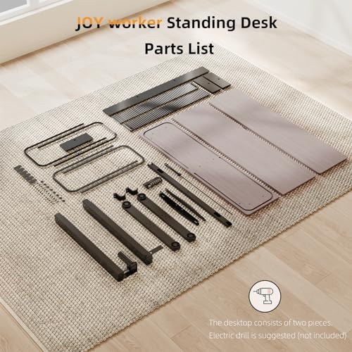 JOY worker Height Adjustable Electric Standing Desk with Storage Shelves, 48 Inch Table with Built-in Monitor Stand, Sit Stand Desk with 2 Hooks for Home Office, Grey Desktop & Black Frame JOY worker