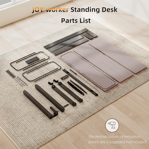 JOY worker Height Adjustable Electric Standing Desk with Storage Shelves, 48 Inch Table with Built-in Monitor Stand, Sit Stand Desk with 2 Hooks for Home Office, Grey Desktop & Black Frame - WoodArtSupply