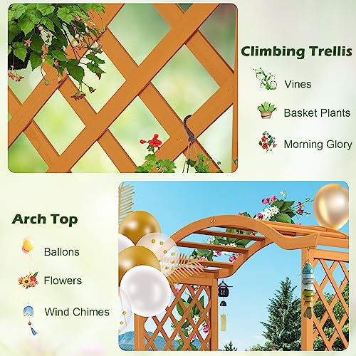 Giantex Garden Arbor with Planter, Wooden Planter Arch with Trellis, Outdoor Arch for Climbing Plants, Vegetables, Herbs, Decorations, Arbor Archway for Wedding, Ceremony, Party (Natural) Giantex