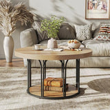 LITTLE TREE Round Coffee Table 31.5'', Modern Coffee Table with 2-Tier Storage, Farmhouse Center Table, Easy Assembly for Living Room, Rustic Brown LITTLE TREE